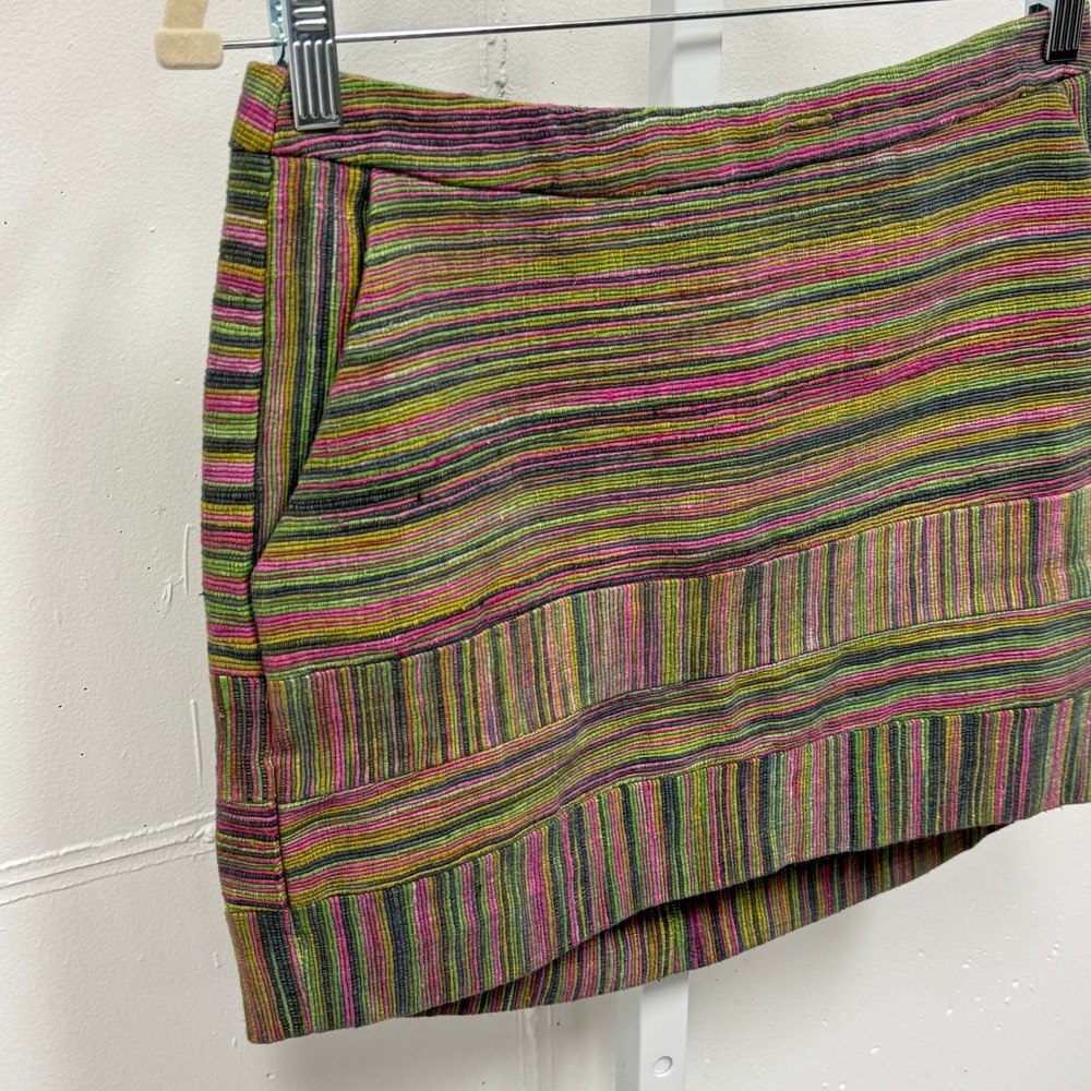 Charlotte Ronson Multi Color Striped Mini Skirt Green Pink Size 2 Pocket Zipper - Picture 3 of 6